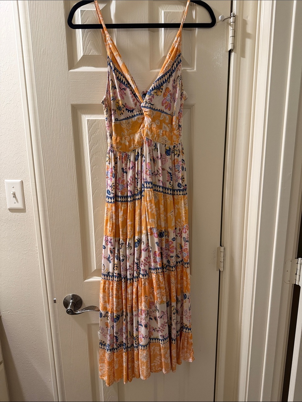 Angie Yellow Floral Tiered Maxi Dress with V-Neck
